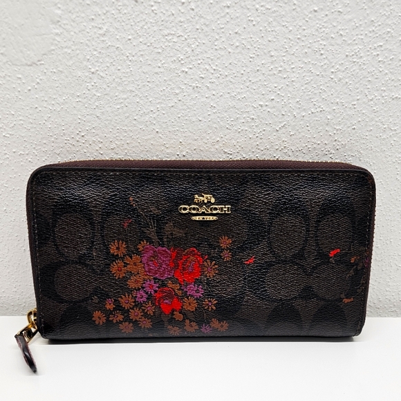 Coach Long Zip Around Wallet In Signature Canvas Print With Floral Design - Picture 1 of 15